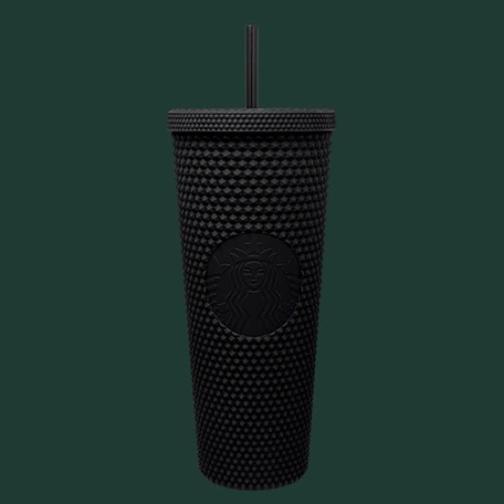 Starbucks Limited Edition Matte Black Studded Reusable Cold Cup With Straw Black